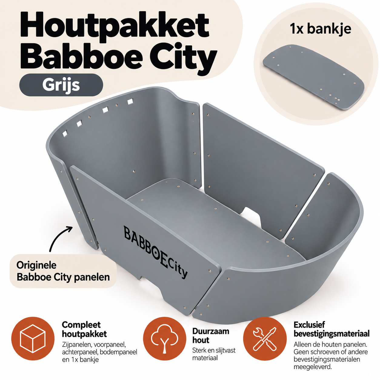 Babboe City Wooden Box - Grey