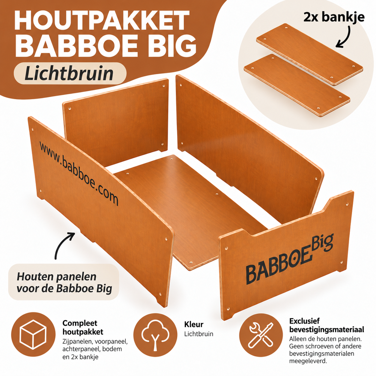 Babboe Big Wooden Box - Light Brown